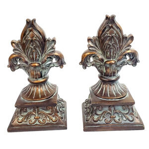 Red Tree Fleur De Lis Bookends 7 Inch Home Decor Retro Jun-2014 Heavy Patina
